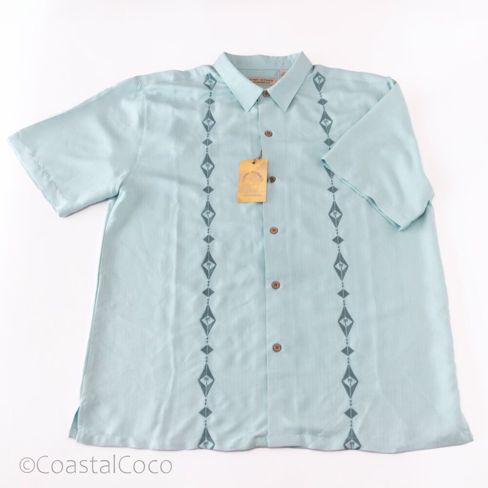 Island Republic Mens XXL Casual Button Down Shirt Blue Guayabera Resortwear NWT
